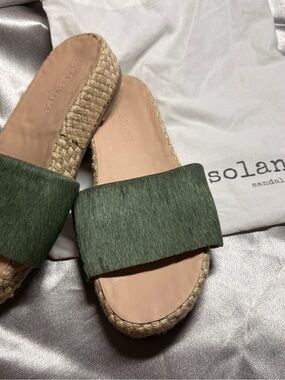 SOLANGE SLIDE JUTE PONY ESPADRILLE SANDALS Made in Greece Size 38/US 8